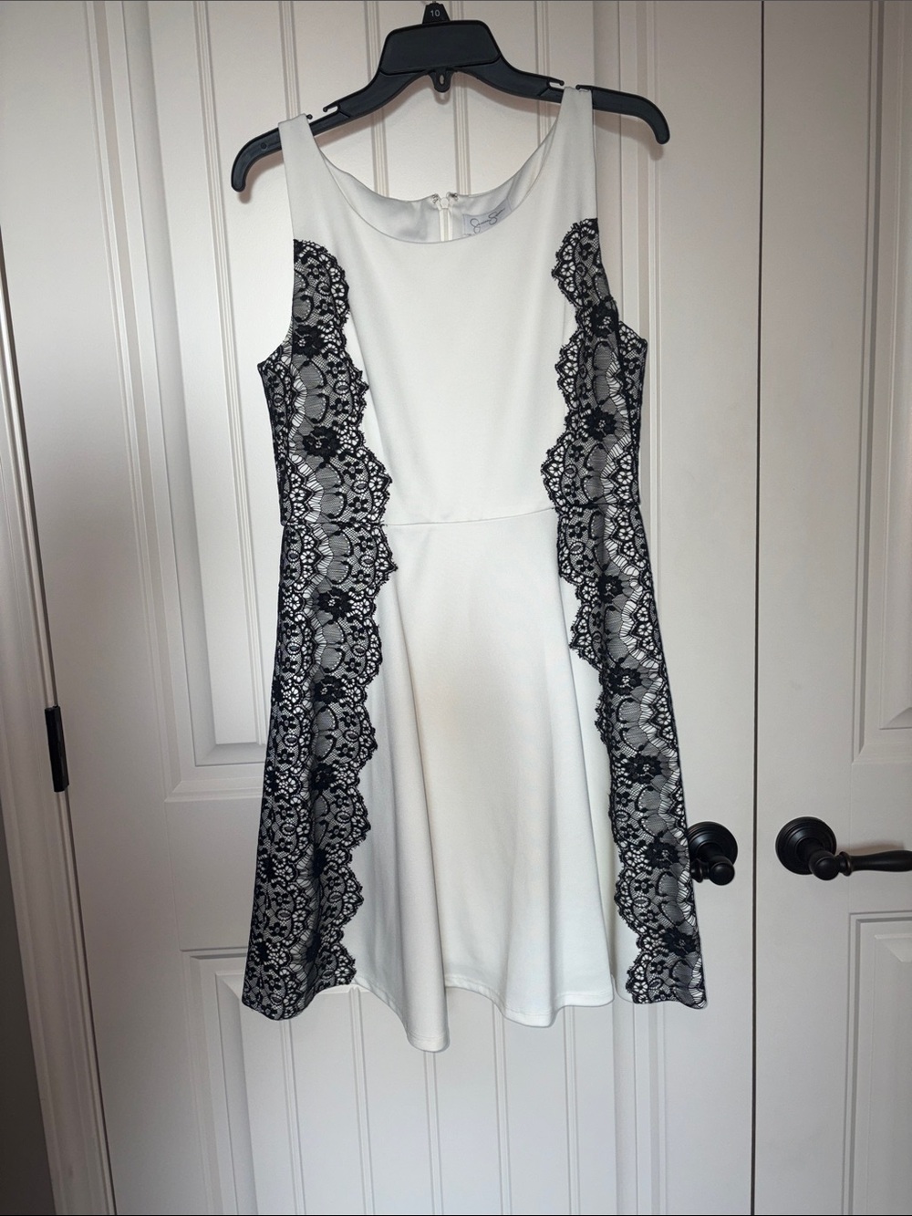 Jessica Simpson White Mini Dress with Black Lace Trim